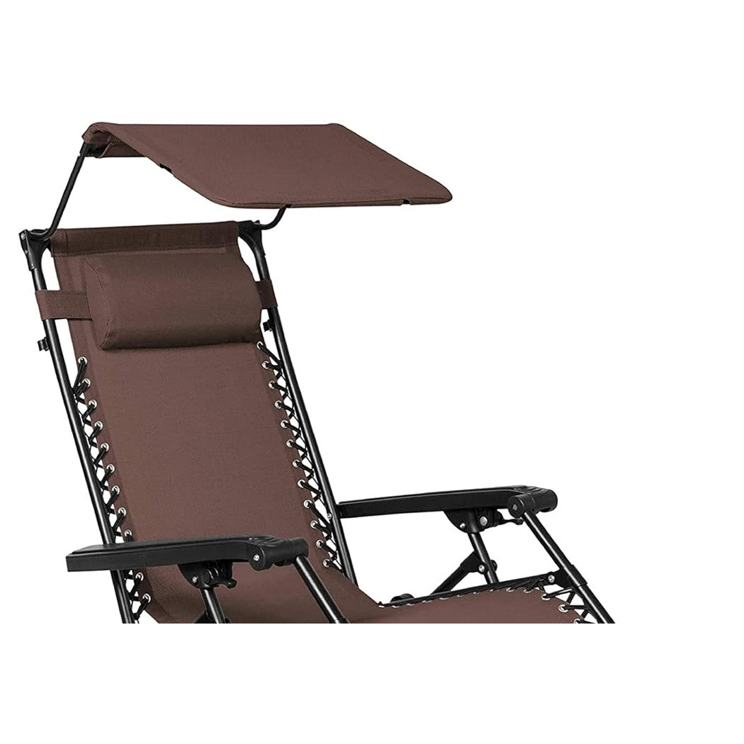 Trade Shop - Sedia Sdraio Con Parasole In Textilene Reclinabile Pieghevole Con Poggiatesta 483015 - Marrone