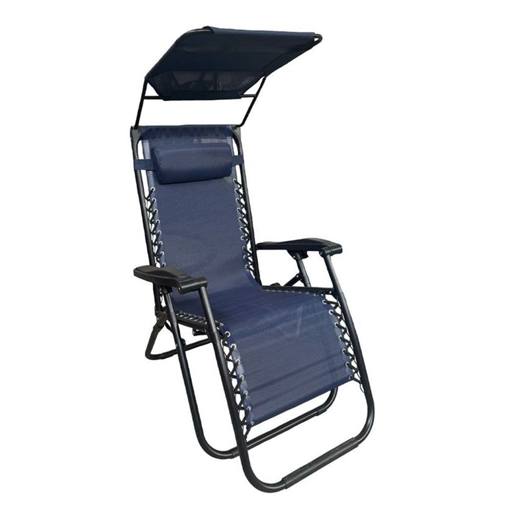 Trade Shop - Sedia Sdraio Con Parasole In Textilene Reclinabile Pieghevole Con Poggiatesta 483015 - Blu