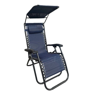 Trade Shop - Sedia Sdraio Con Parasole In Textilene Reclinabile Pieghevole Con Poggiatesta 483015 - Blu