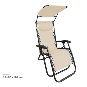 Trade Shop - Sedia Sdraio Con Parasole In Textilene Reclinabile Pieghevole Con Poggiatesta 483015 - Beige