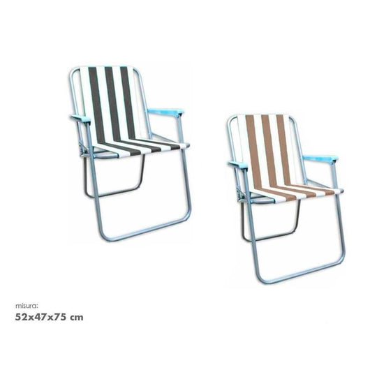 Trade Shop - Sedia Spiaggina Relax In Ferro Tessuto Oxford Decoro A Righe 2 Colori 52x47x75cm 285018 -