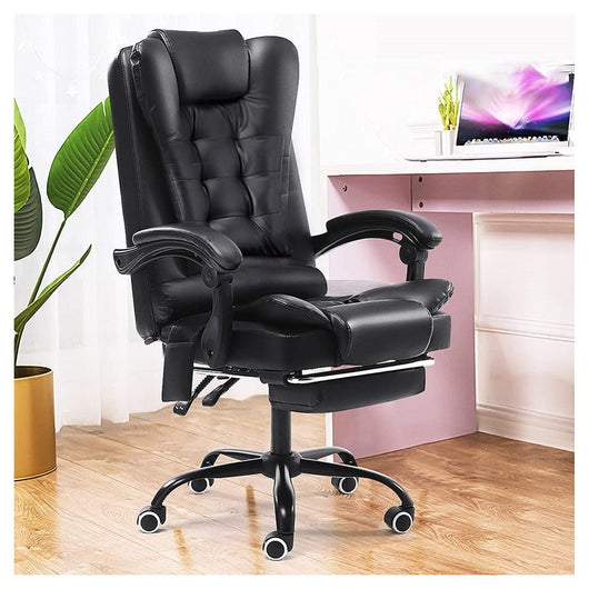 Trade Shop - Sedia Ufficio Girevole Da Gioco Poggiapiedi Scrivania Reclinabile In Pelle Beige -