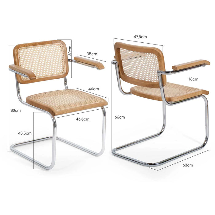 LÚZETE - SEDIA WEBSTER CON BRACCIOLI IN RATTAN NATURALE