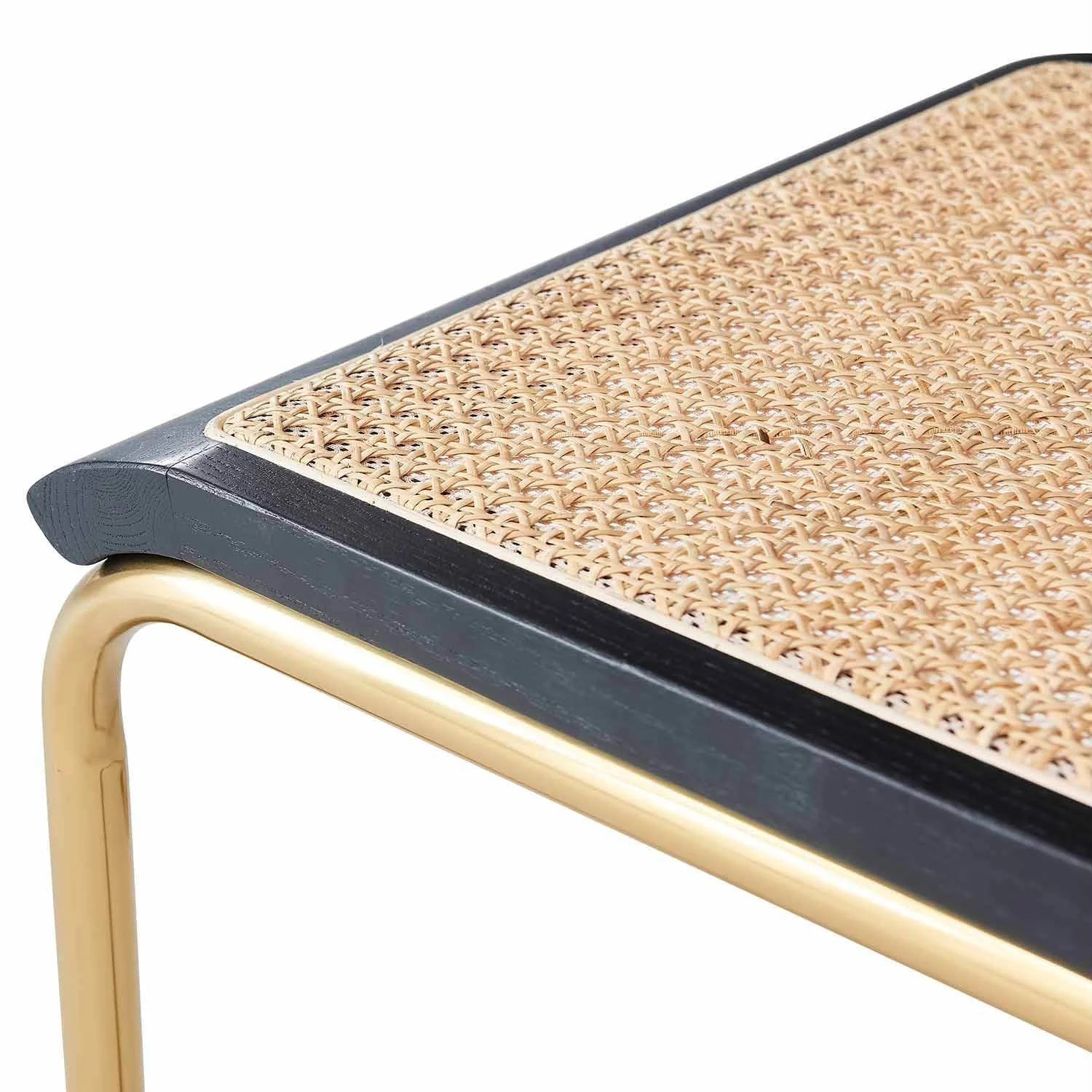 LÚZETE - SEDIA WEBSTER RETA NERA RATTAN NATURALE GAMBE DORATE