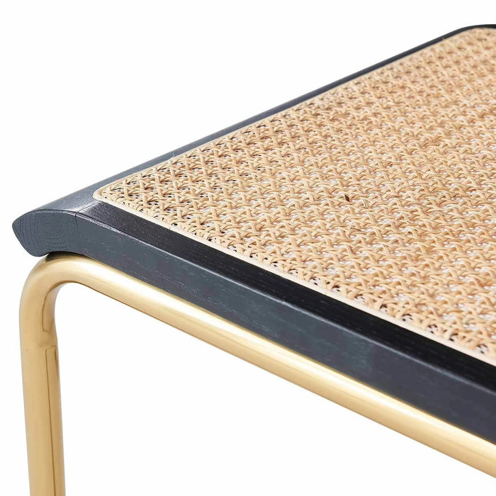 LÚZETE - SEDIA WEBSTER RETA NERA RATTAN NATURALE GAMBE DORATE