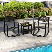 Sedia a dondolo da giardino con poggiapiedi e schienale e braccioli curvi, Sedia per esterni in alluminio pressofuso Marrone-Poltrone e sdraio