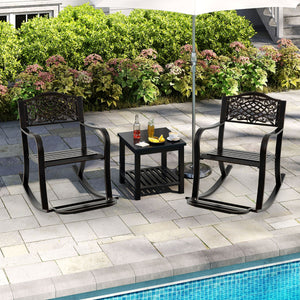 Sedia a dondolo da giardino con poggiapiedi e schienale e braccioli curvi, Sedia per esterni in alluminio pressofuso Marrone-Poltrone e sdraio