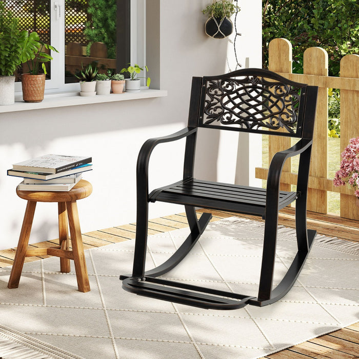 Sedia a dondolo da giardino con poggiapiedi e schienale e braccioli curvi, Sedia per esterni in alluminio pressofuso Marrone-Poltrone e sdraio