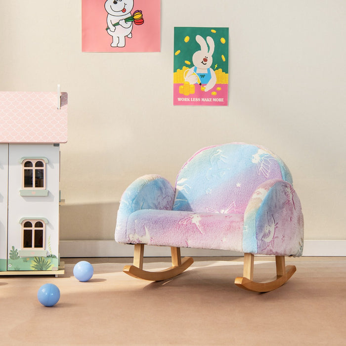 Sedia a dondolo per bambini imbottita in flanella con gambe oscillanti in legno di pioppo, Sedia a dondolo Colorato-Divani per bimbi