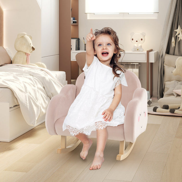 Sedia a dondolo per bambini con gambe in legno massello e piedini antiscivolo, Poltrona imbottita a dondolo Roseo-Divani per bimbi