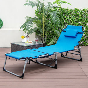 Sedia a sdraio pieghevole da esterno con 5 posizioni regolabili foro per viso, Lettino prendisole portatile Blu-Poltrone e sdraio