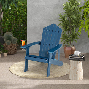 Sedia adirondack da esterno con portabicchieri, Sedia resistente alle intemperie per cortile portata 170kg Blu-Sedie da esterno