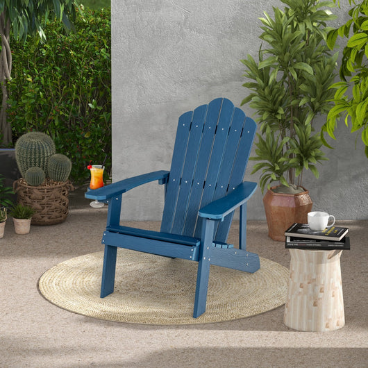 Sedia adirondack da esterno con portabicchieri, Sedia resistente alle intemperie per cortile portata 170kg Blu-Sedie da esterno