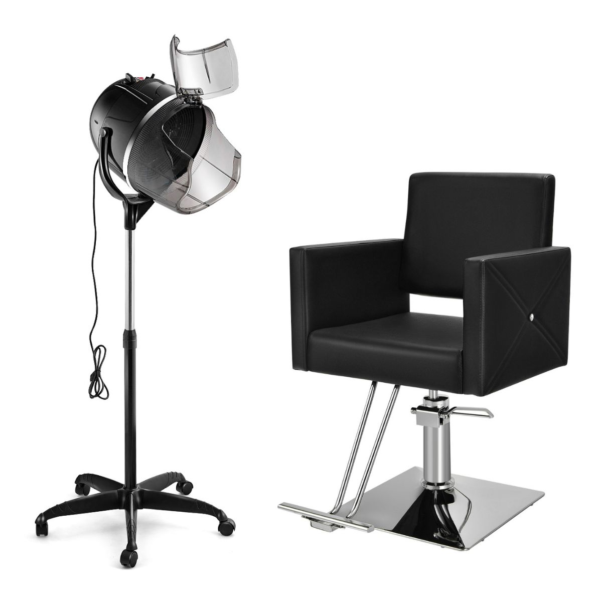 Sedia da barbiere con pompa idraulica pesante e asciugacapelli con cappuccio, Sedia da salone e asciugacapelli professionale-Cura dei capelli