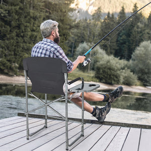 Sedia da caccia pieghevole con tavolino laterale poggiapiedi rimovibile, Sedia da regista portata 150kg 62x56x110cm-Tavoli e sedie da campeggio