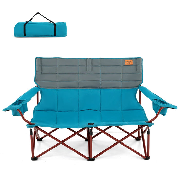 Sedia da campeggio per 2 persone con braccioli regolabili, Sedia da esterno portatile carico massimo 272 kg Blu-Tavoli e sedie da campeggio