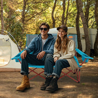 Sedia da campeggio per 2 persone con braccioli regolabili, Sedia da esterno portatile carico massimo 272 kg Blu-Tavoli e sedie da campeggio