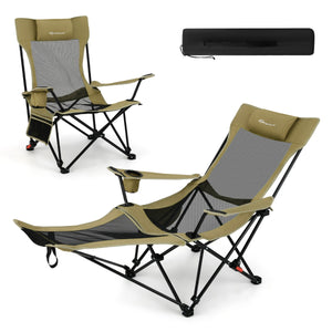 Sedia da campeggio con poggiapiedi rimovibile schienale regolabile borsa portaoggetti, Sedia pieghevole Verde-Tavoli e sedie da campeggio