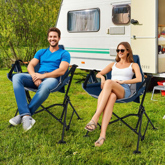 Sedia da campeggio amaca per adulti con portabicchieri, Sedile a dondolo per giardino e patio e prato Blu-Tavoli e sedie da campeggio