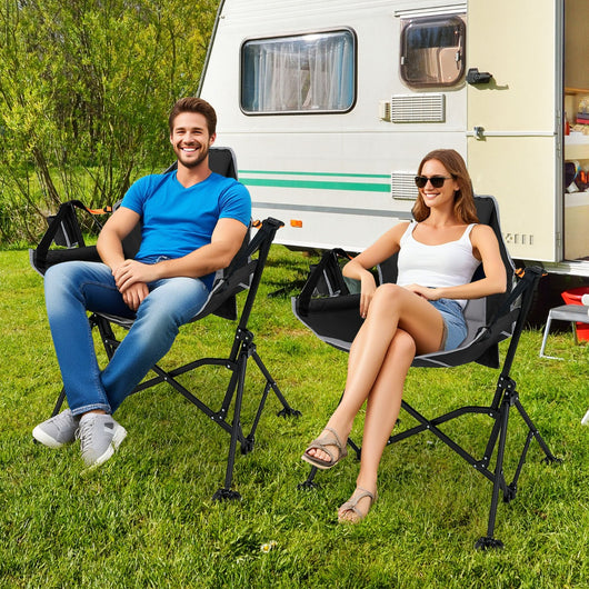 Sedia da campeggio amaca per adulti con portabicchieri, Sedile a dondolo per giardino e patio e prato Nero-Tavoli e sedie da campeggio