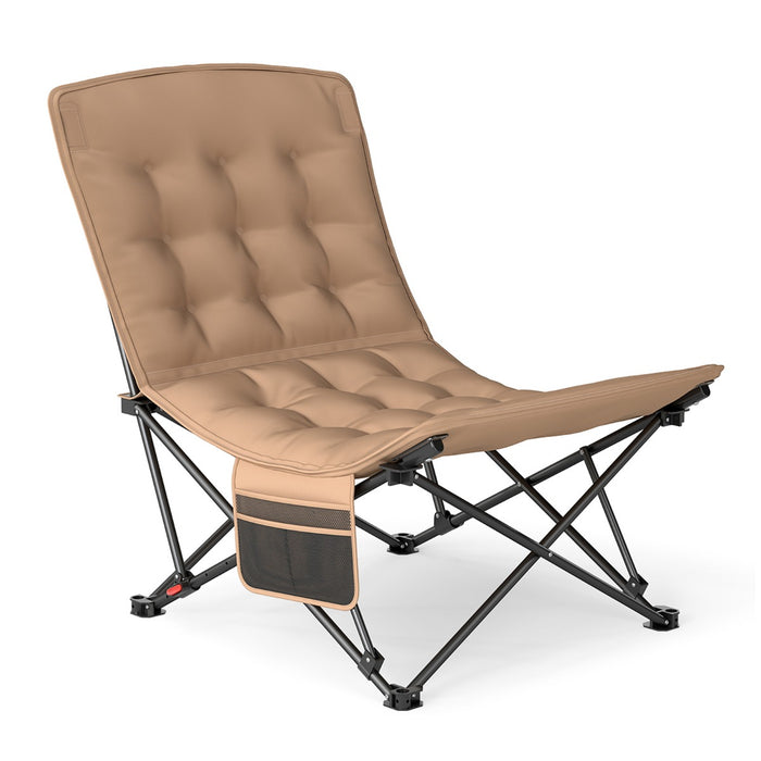 Sedia da campeggio pieghevole per adulti borsa da trasporto sedile imbottito-Lounge recliner portatile con schienale regolabile Khaki