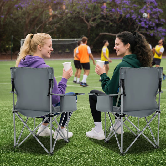 Sedia da campeggio oversize pieghevole per esterni con tasca frigorifero, Sedia da prato imbottita con borsa Grigio-Tavoli e sedie da campeggio