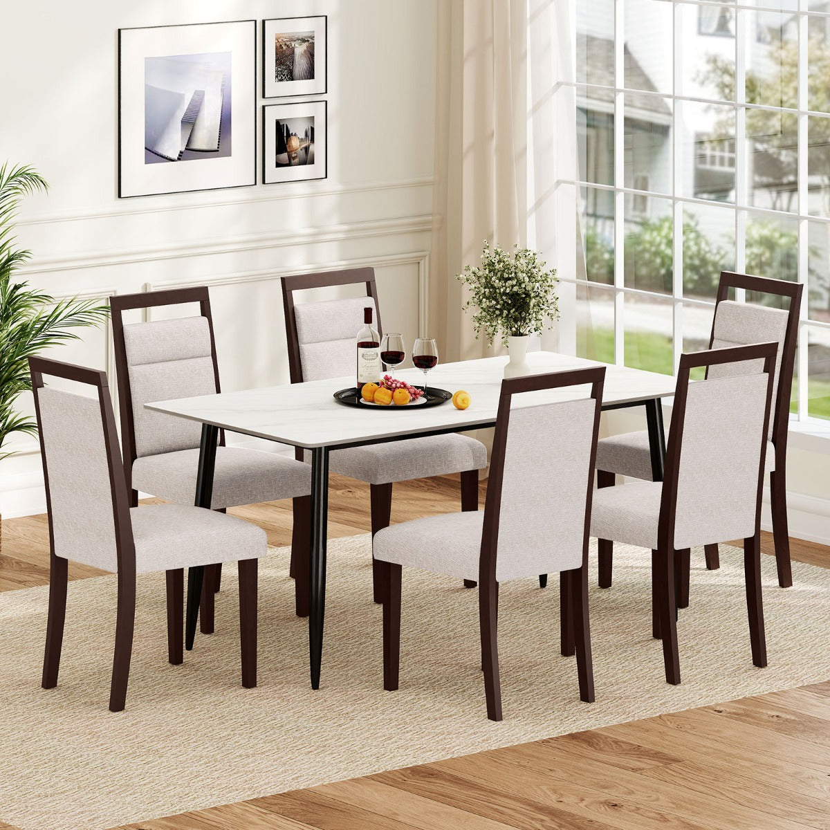 Sedia da cucina con seduta imbottita e schienale inclinabile, Sedie moderne in stile mid-century per sala da pranzo Beige-Sedie da pranzo