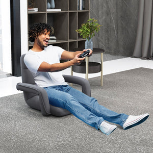 Sedia da gioco da pavimento per adulti con supporto lombare, Poltrona divano regolabile a 6 posizioni con braccioli Grigio-Sedie e poltrone