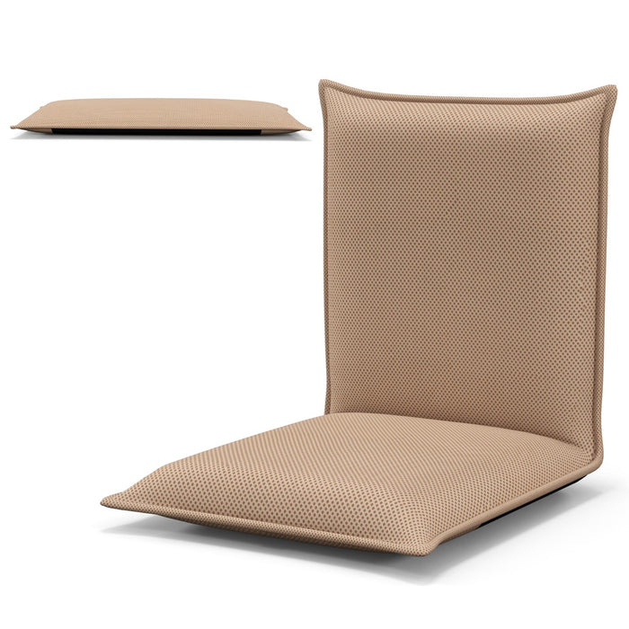 Sedia da terra con supporto schiena, Poltrona reclinabile imbottita struttura di metallo resistente Beige-Divani da terra