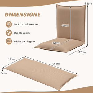 Sedia da terra con supporto schiena, Poltrona reclinabile imbottita struttura di metallo resistente Beige-Divani da terra