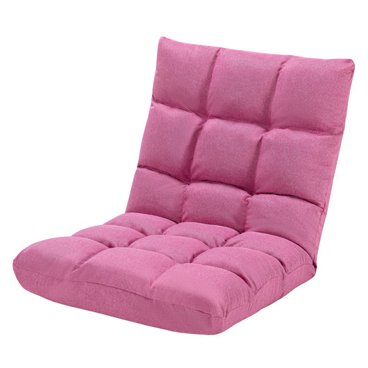 Sedia da terra con schienale regolabile in 14 posizioni e struttura in acciaio, Divano con fodera Rosa-Divani da terra