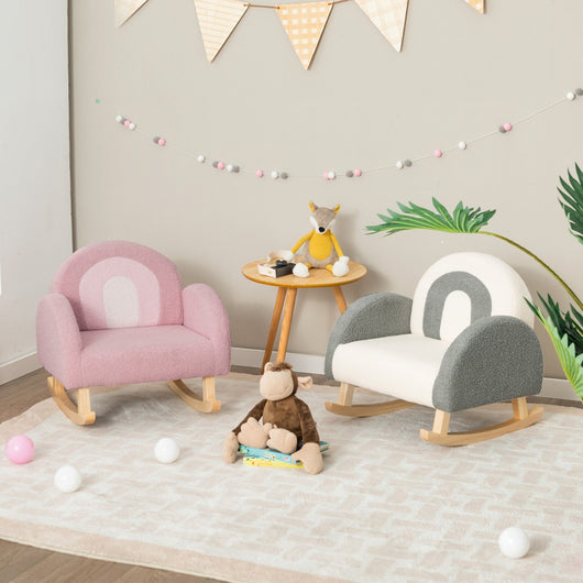 Sedia dondolo per bambini con gambe in legno massiccio e cuscinetti antiscivolo, Poltrona a dondolo Rosa-Divani per bimbi
