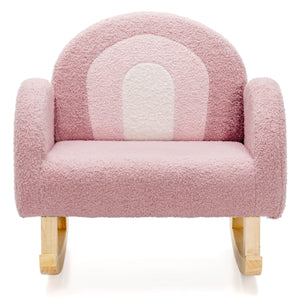 Sedia dondolo per bambini con gambe in legno massiccio e cuscinetti antiscivolo, Poltrona a dondolo Rosa-Divani per bimbi