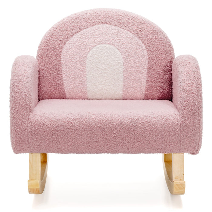Sedia dondolo per bambini con gambe in legno massiccio e cuscinetti antiscivolo, Poltrona a dondolo Rosa-Divani per bimbi