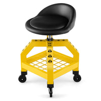 Sedia girevole per meccanico con vassoio porta attrezzi 4 ruote universali, Sgabello regolabile in altezza potata 150kg Giallo-Deposito utensili Tool