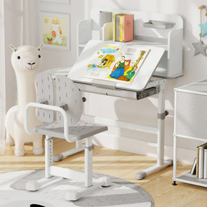 Sedia regolabile in altezza per bambini con doppi supporti dorsal, Sedia da studio con seduta traspirante Grigio-Tavoli e sedie