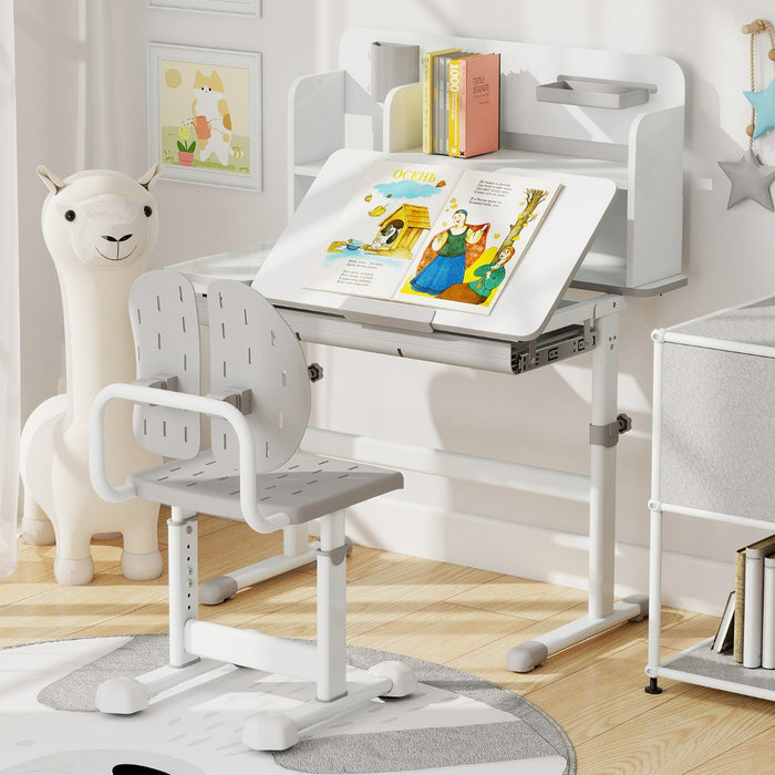 Sedia regolabile in altezza per bambini con doppi supporti dorsal, Sedia da studio con seduta traspirante Grigio-Tavoli e sedie