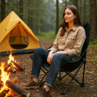 Sedia pieghevole imbottita con schienale regolabile e tasca laterale carico massimo 150 kg-Sedia da campeggio portatile Nero
