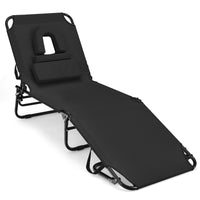 Sedia pieghevole con foro per il viso cuscini rimovibili schienale regolabile in 5  livelli, Sedia a sdraio Nero-Poltrone e sdraio