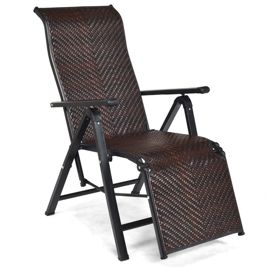 Sedia pieghevole reclinabile in rattan con schienale regolabile struttura in acciaio, Chaise longue portatile-Poltrone e sdraio