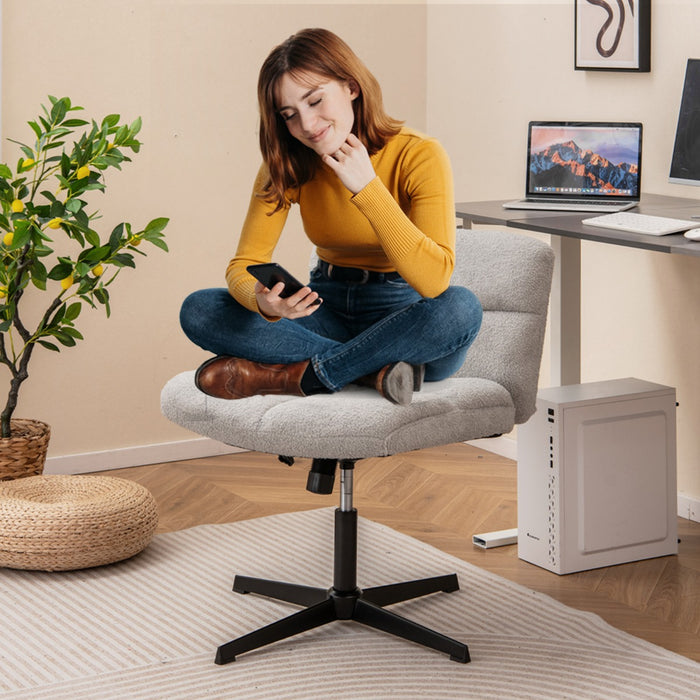 Sedia da ufficio a gambe incrociate con altezza regolabile rotazione a 360¡ã-Sedia da ufficio senza braccioli da lavoro per studio Grigio chiaro