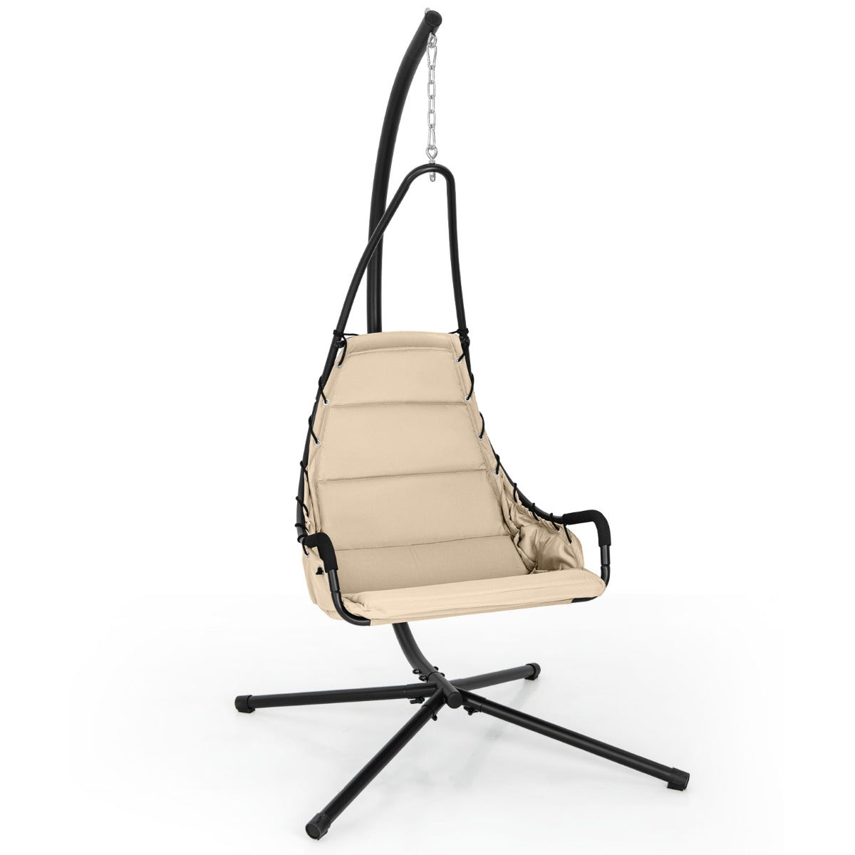 Sedia sospesa con supporto in metallo sedile extra large imbottito, Sedia a dondolo da interno ed esterno Beige-Amache e supporto