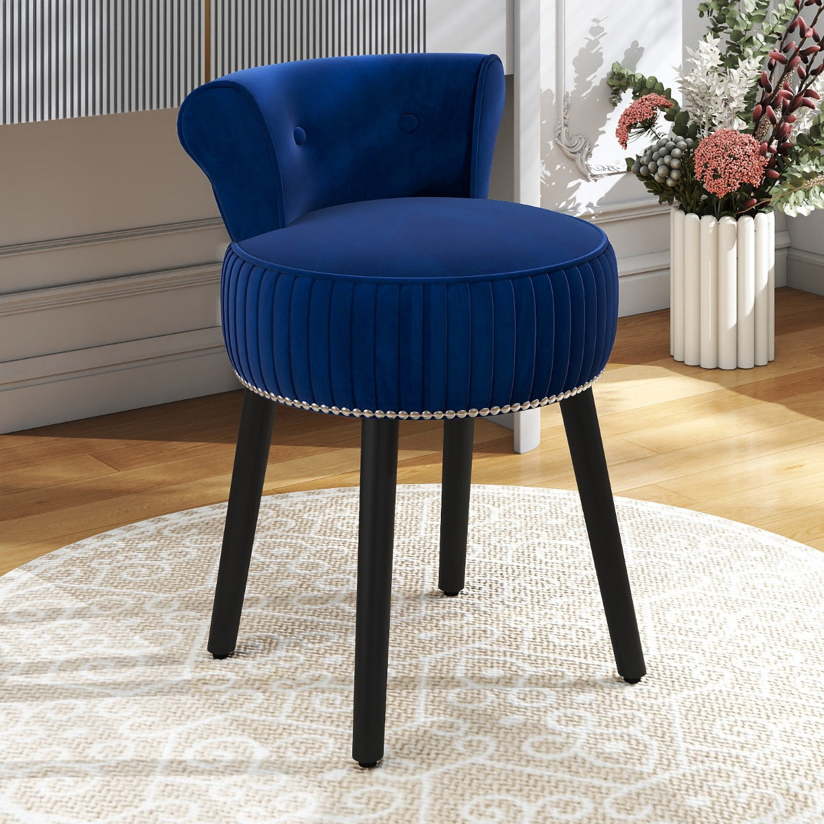 Sedia vanity in velluto con schienale sgabello vanity imbottito con schienale basso capitonn¨¦-Sedia d¡¯accent Blu