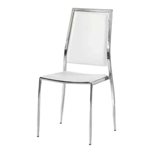 Sedia in metallo cromato rivestita ecopelle bianca