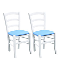 Set 2 sedie legno massello bianco seduta imbottita azzurro - Mobili 2G