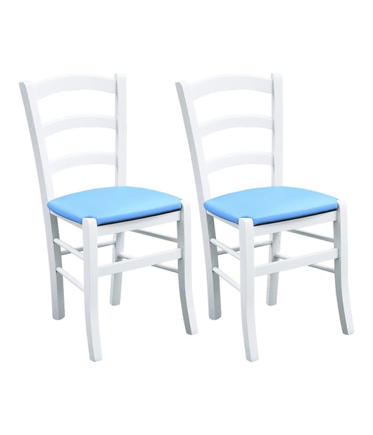 Set 2 sedie legno massello bianco seduta imbottita azzurro - Mobili 2G