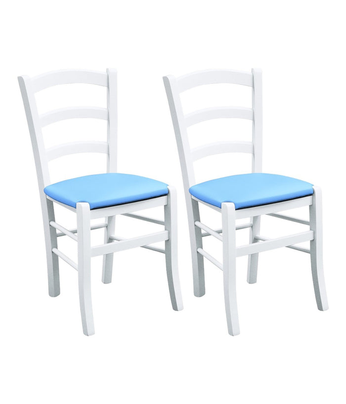 Set 2 sedie legno massello bianco seduta imbottita azzurro - Mobili 2G