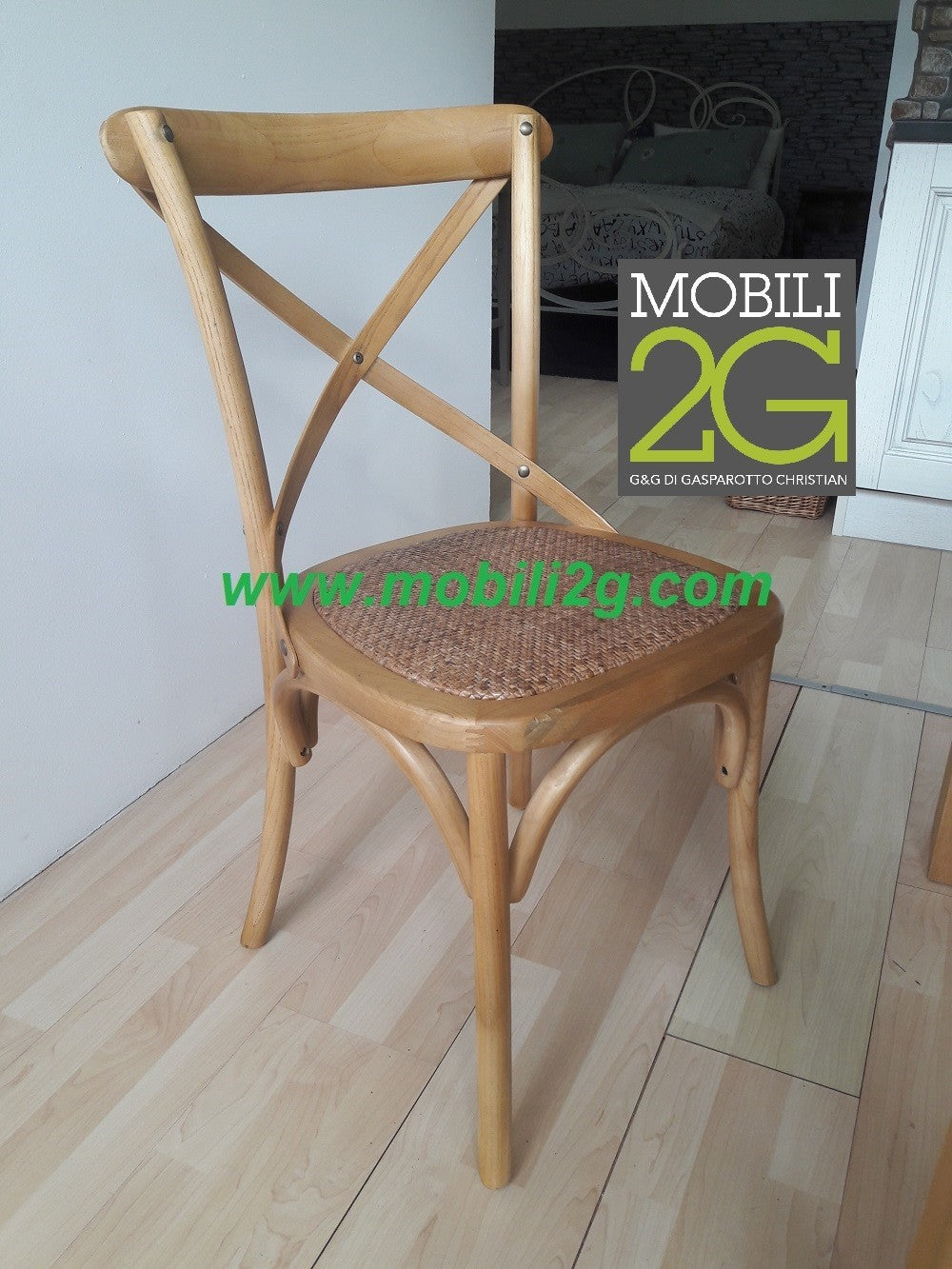 Set 6 sedie cross bistrot shabby vintage legno olmo seduta rivestita rattan naturale