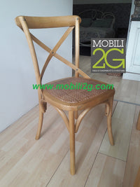 Set 6 sedie cross bistrot shabby vintage legno olmo seduta rivestita rattan naturale