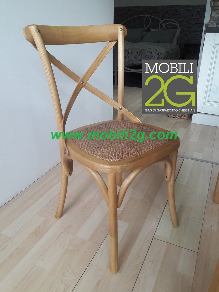 Set 6 sedie cross bistrot shabby vintage legno olmo seduta rivestita rattan naturale